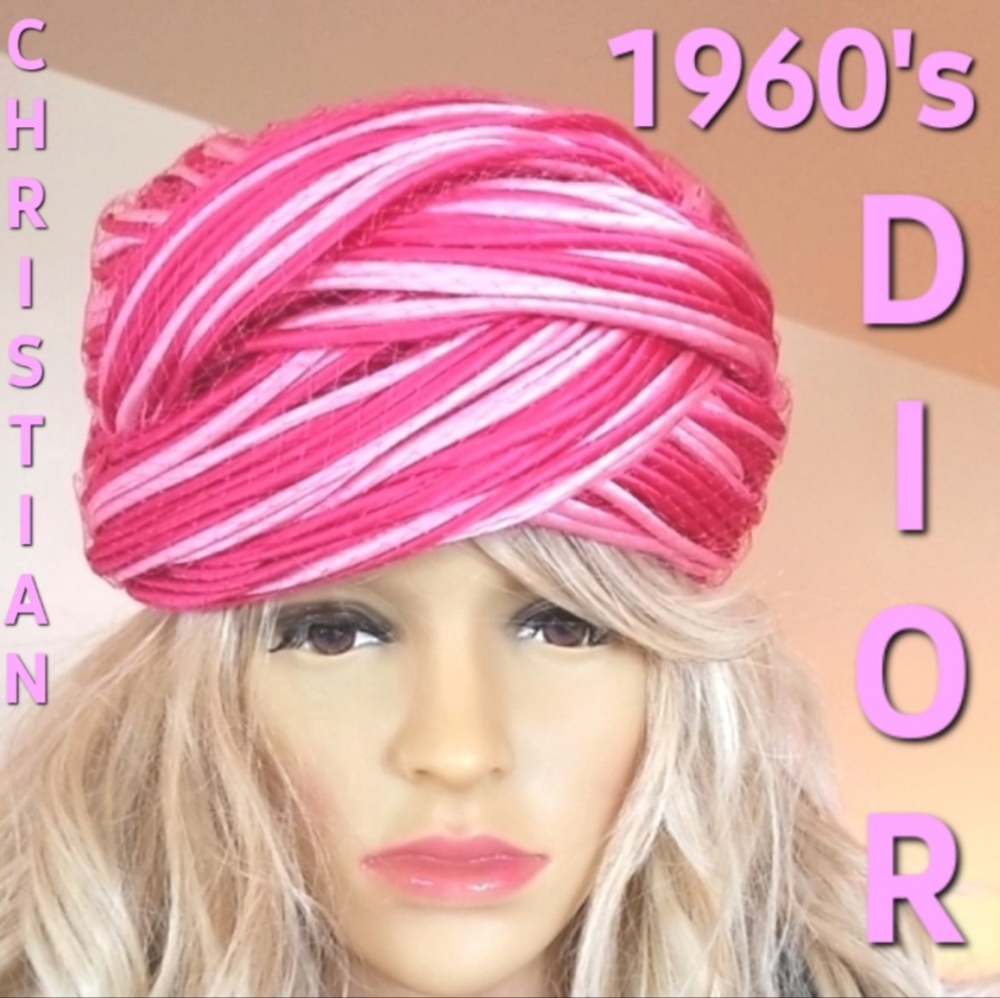 60s DIOR Christian Vtg Braided Pinks Netting Party Fashionista Collector Hat EVC